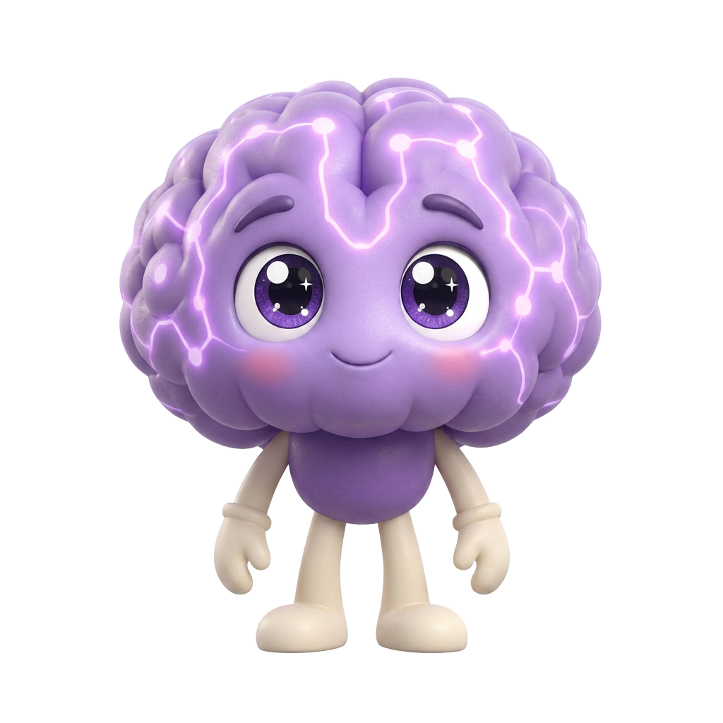 Rebral, a friendly lavender brain character, waving hello